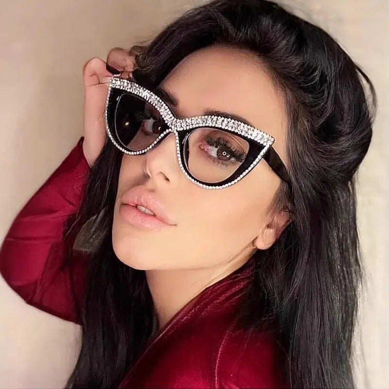 New Fashion Trend Diamond-Encrusted Cat Eye Blue Blocking Glasses | Computer Protection Glasses ShopOnlyDeal