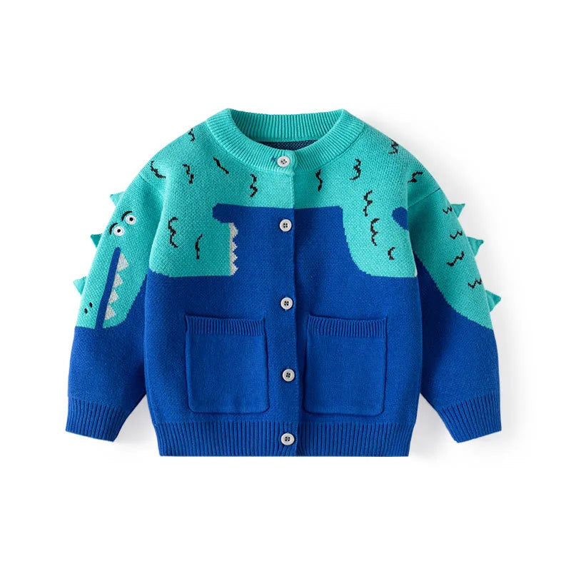 2-6 Year Spring Autumn Children Boys Sweater Cartoon Dinosaur Jacquard Toddler Boys Cardigan Patchwork Knitted Baby Boy Knitwear ShopOnlyDeal