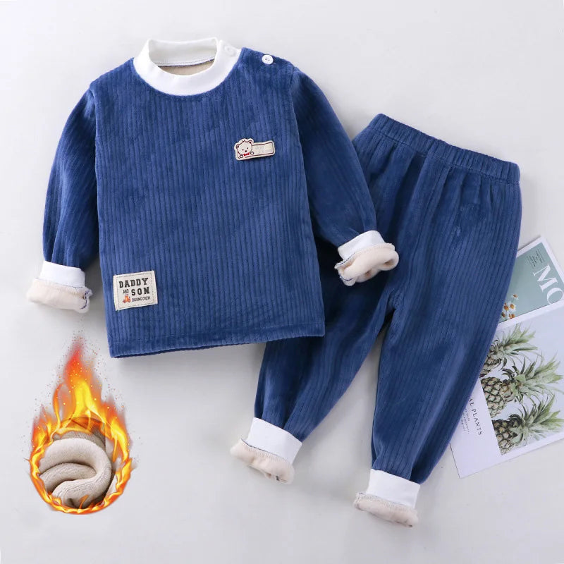 Children's Clothing Fall And Winter Two-Piece Warm Clothes Set Padded Thickened Corduroy Baby Casual  Comfortable Homewear Suit ShopOnlyDeal