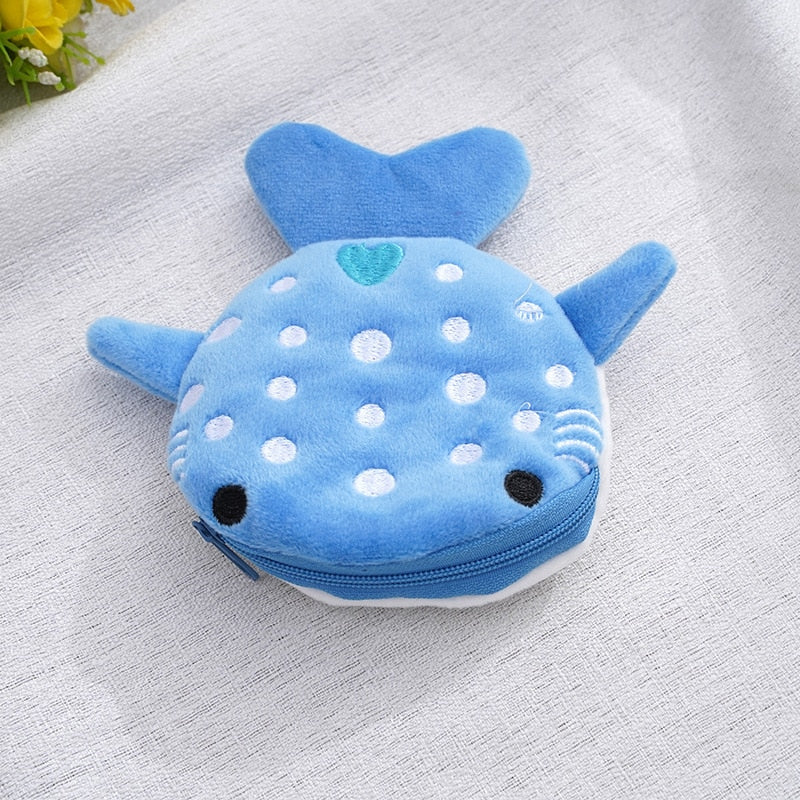 Cute Blue Small Whales Coin Purse Plush Zipper Coin Wallet Shark Shape Designer Women's Wallet Change Purse Key Earphone Pouch ShopOnlyDeal