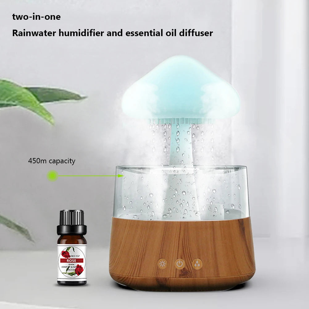 Mushroom Rain Air Humidifier Colorful Night Lights Electric Aroma Diffuser Rain Cloud Smell Distributor Relax Water Drops Sounds ShopOnlyDeal