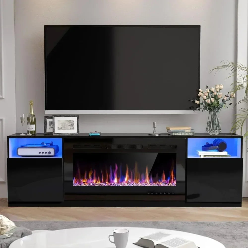 70"FireplaceTV Stand for TVs Up to 80" with 36" Electric Fireplace,TV Console for The Living Room,LED Light Entertainment Center ShopOnlyDeal