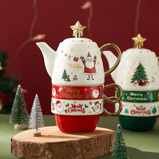 Christmas Teapot Mug Gift Decoration Set Drinkware Party Decoration Coffee Cup with Lid Cartoon Cute Ceramic Mug Tea Cup ShopOnlyDeal