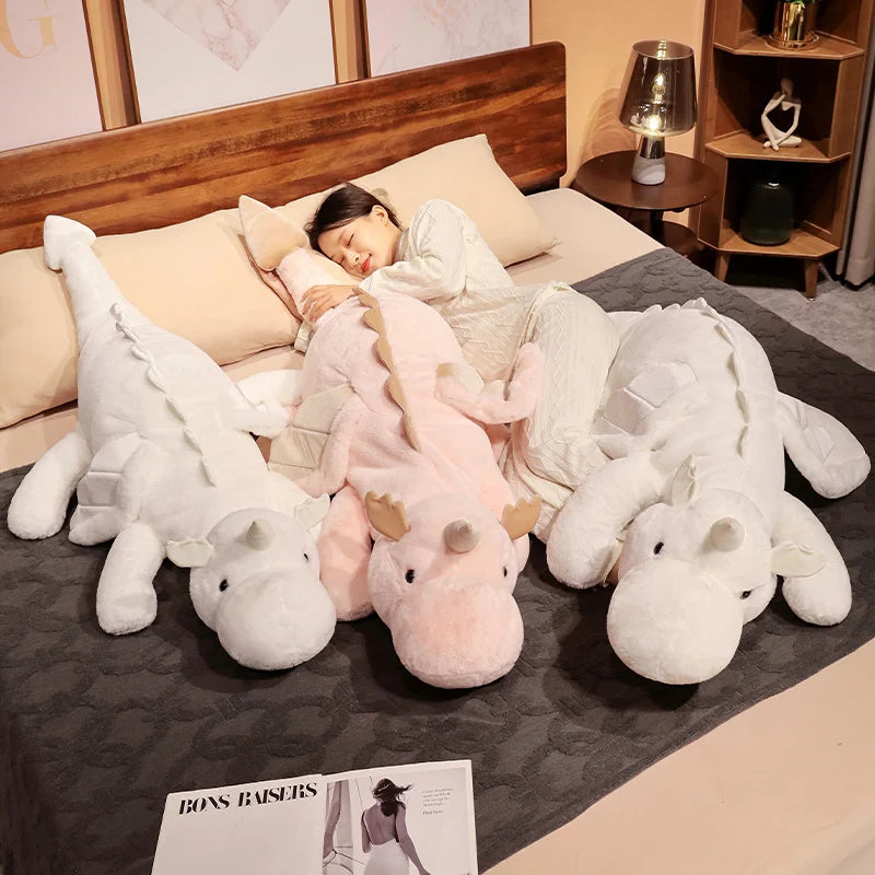 Giant White Dragon Plush Toy 1pc 70-150cm | Unicorn Horn & Flying Wings | Hug Throw Pillow | Dino Nap Sleeping Gift ShopOnlyDeal