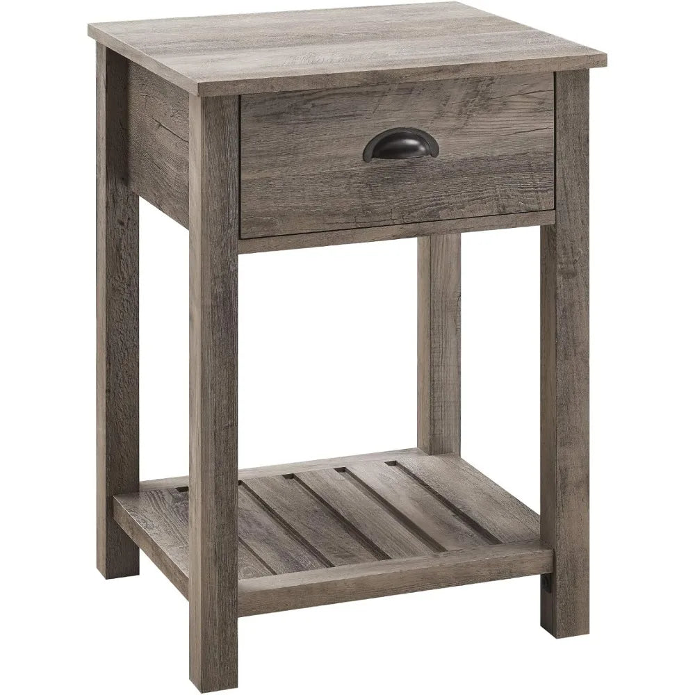 Farmhouse Square Side Accent Table Set-Living-Room Storage End Table with Storage Door Nightstand Bedroom, 18 Inch, Grey Wash ShopOnlyDeal