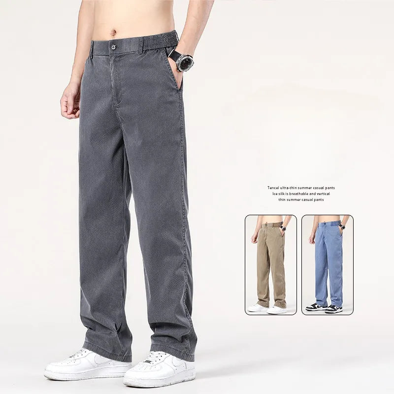 Summer New Baggy Jeans Men's Classic Thin Lyocell Fabric High Quality Straight Casual Pants Soft Denim Trousers Coffee Blue Gray ShopOnlyDeal