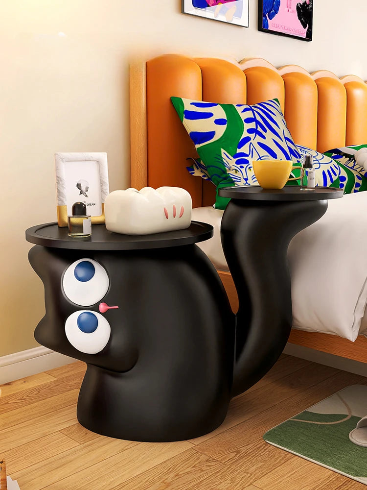 Cartoon Cat Statue Coffee Tables,Luxury,Living Room Sofa Edge Decor Side Table,Removable Table,Side Bed Tables,Wooden Tabletop ShopOnlyDeal