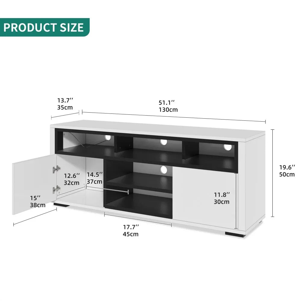 TV Stand With LED Ambient Lights | Modern TV Stand With Open Shelf Storage Cabinet for 62 Inch TVs | Furniture White TV Stands ShopOnlyDeal