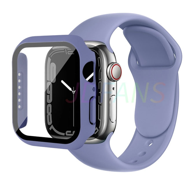 Glass+Case+Strap for Apple Watch 7 6 5 Band 41mm 45mm 44mm 40mm 38mm 42mm Screen Protectors for Apple IWatch Series 7 6 SE 5 3 4 ShopOnlyDeal