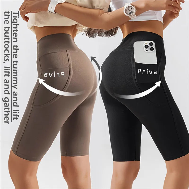 2024 Summer Yoga Shorts Women | High Waist Sport Biker Shorts for Fitness | Cross Waist Pocket Yoga Pant | Running Shorts with Pockets ShopOnlyDeal