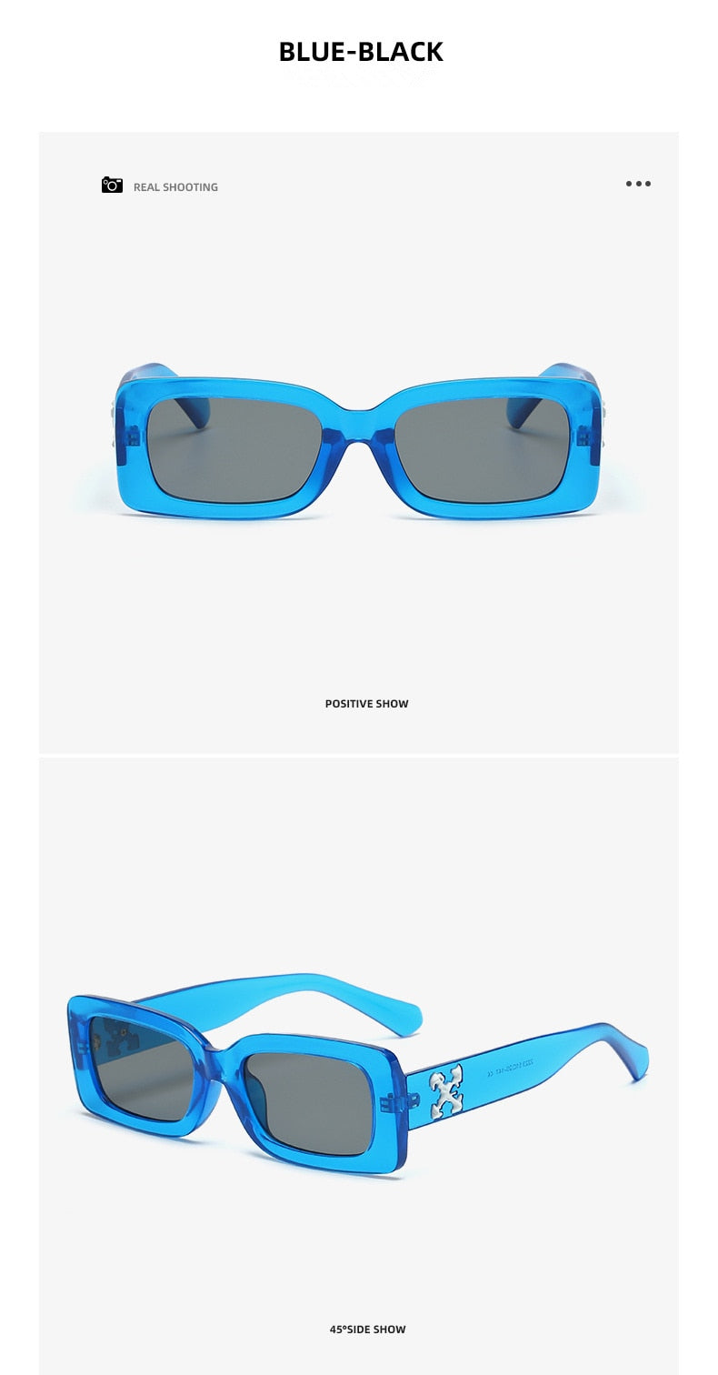 Designer Small Rectangle Women Sun Glasses | Brand Men Shades | Retro Square Black Sunglasses 2023 | Luxury Glasses with White Decoration | Eyewear ShopOnlyDeal
