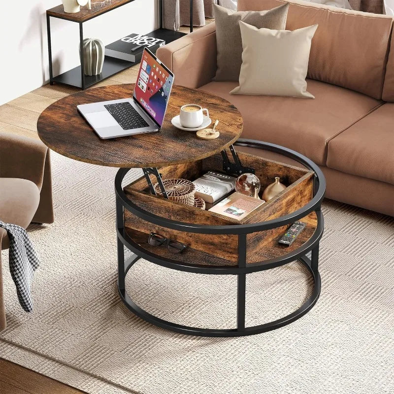 Round Lift Top Coffee Table, Coffee Tables with Living Room with Hidden Storage Compartment, Coffee Table with Storage ShopOnlyDeal