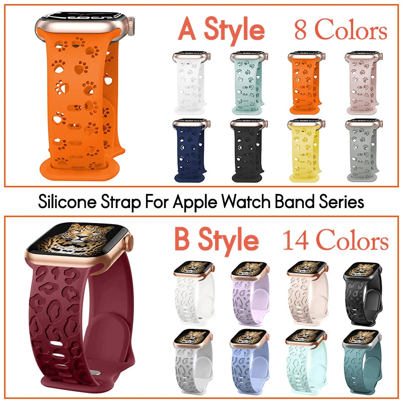 Leopard Engraved Strap for Apple Watch Band | Silicone Band for iWatch Series 7 SE 3 6 8 Ultra | 44mm, 40mm, 45mm, 49mm, 41mm, 38mm, 42mm Bracelet ShopOnlyDeal