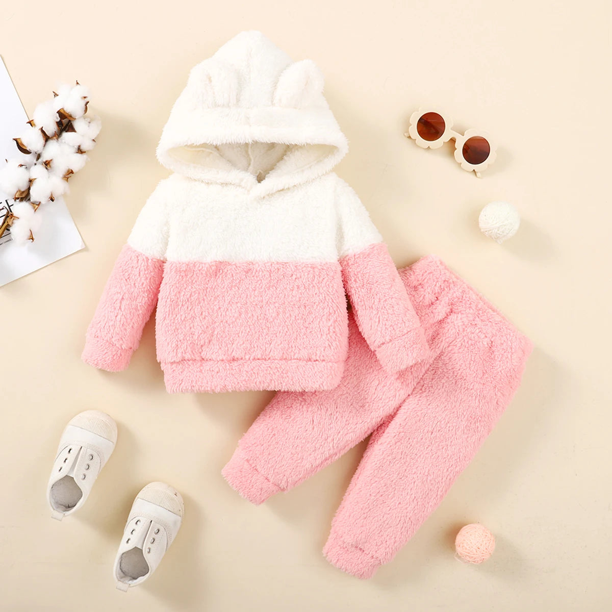 0-2 Years Newborn Baby Girl Fluff Warm Clothes Set Long Sleeve Hoodie Top+Pant Autumn&Winter Daily Wear 2PCS Outfits for Toddler ShopOnlyDeal