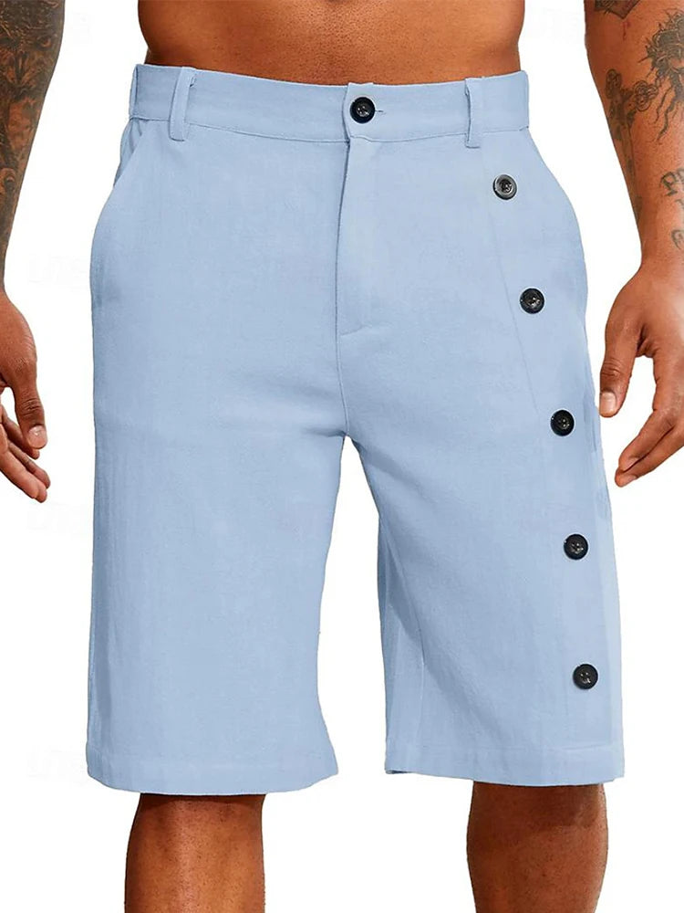 Leisure Breathable Men's Cotton Linen Shorts | 2024 Summer Streetwear | Casual Loose Straight Short Pants | Buttoned Shorts for Male ShopOnlyDeal