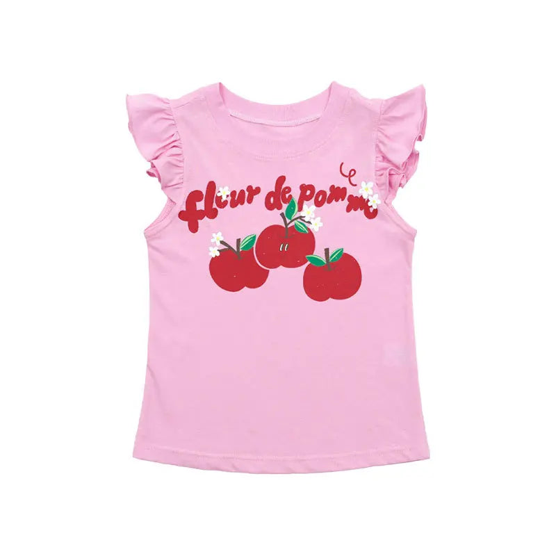 Children's Apple Printed Jackets | 2024 New Spring Summer | Baby Girls T-Shirts | Short-Sleeved Shorts Suit | Top & Shorts Clothing Set ShopOnlyDeal