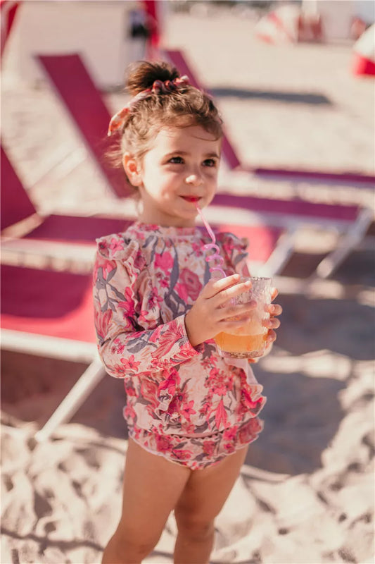 Girl Two Pieces Suit 2-11 Year Children Long Sleeve Skirt Swimsuit 2022 Kid Cute Flower Print Swimwear Baby Bathing Suit ShopOnlyDeal