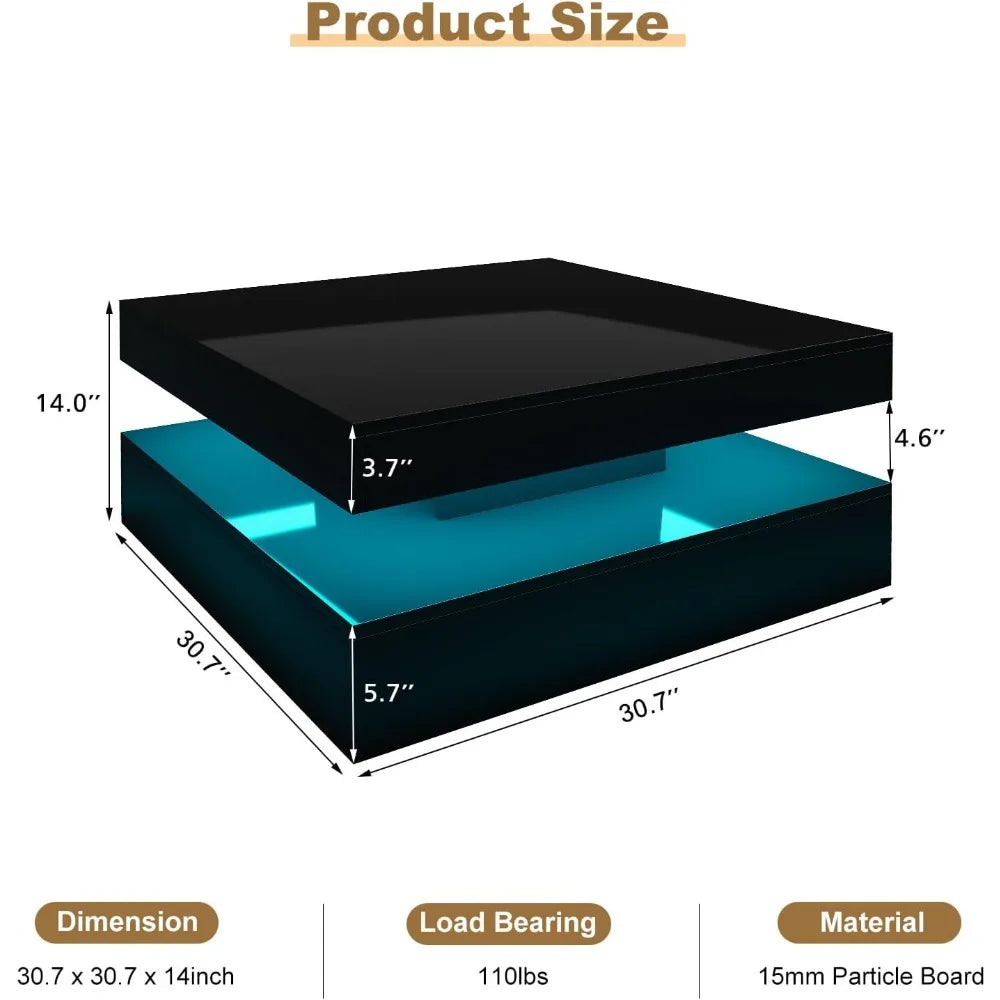 Black LED Coffee Table for Living Room Restaurant Tables Cocktail Tea Table for Home Office Reception (Black) Furniture Dining ShopOnlyDeal