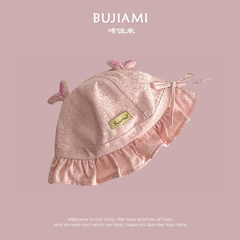 New Fisherman Hat | Cotton Baby Cute & Sweet Ears | Girl Sunshine Beach | Luxury Personality Newborn | Knitted Bow Pink Leisure Time ShopOnlyDeal