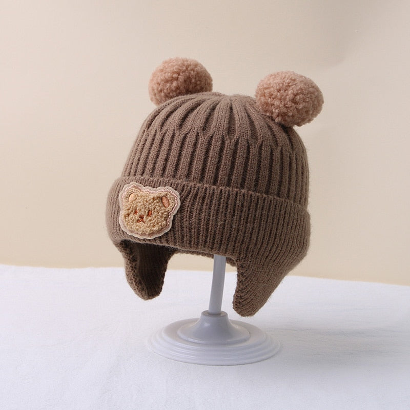 Winter Baby Beanie Cap Cartoon Bear Ear Protection Knitted Hat for Toddler Boys Girls Cute Korean Warm Kids Crochet Hats Gorros ShopOnlyDeal