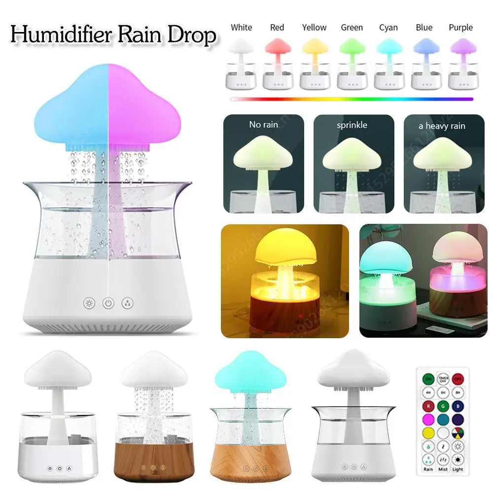 Mushroom Rain Air Humidifier Colorful Night Lights Electric Aroma Diffuser Rain Cloud Smell Distributor Relax Water Drops Sounds ShopOnlyDeal