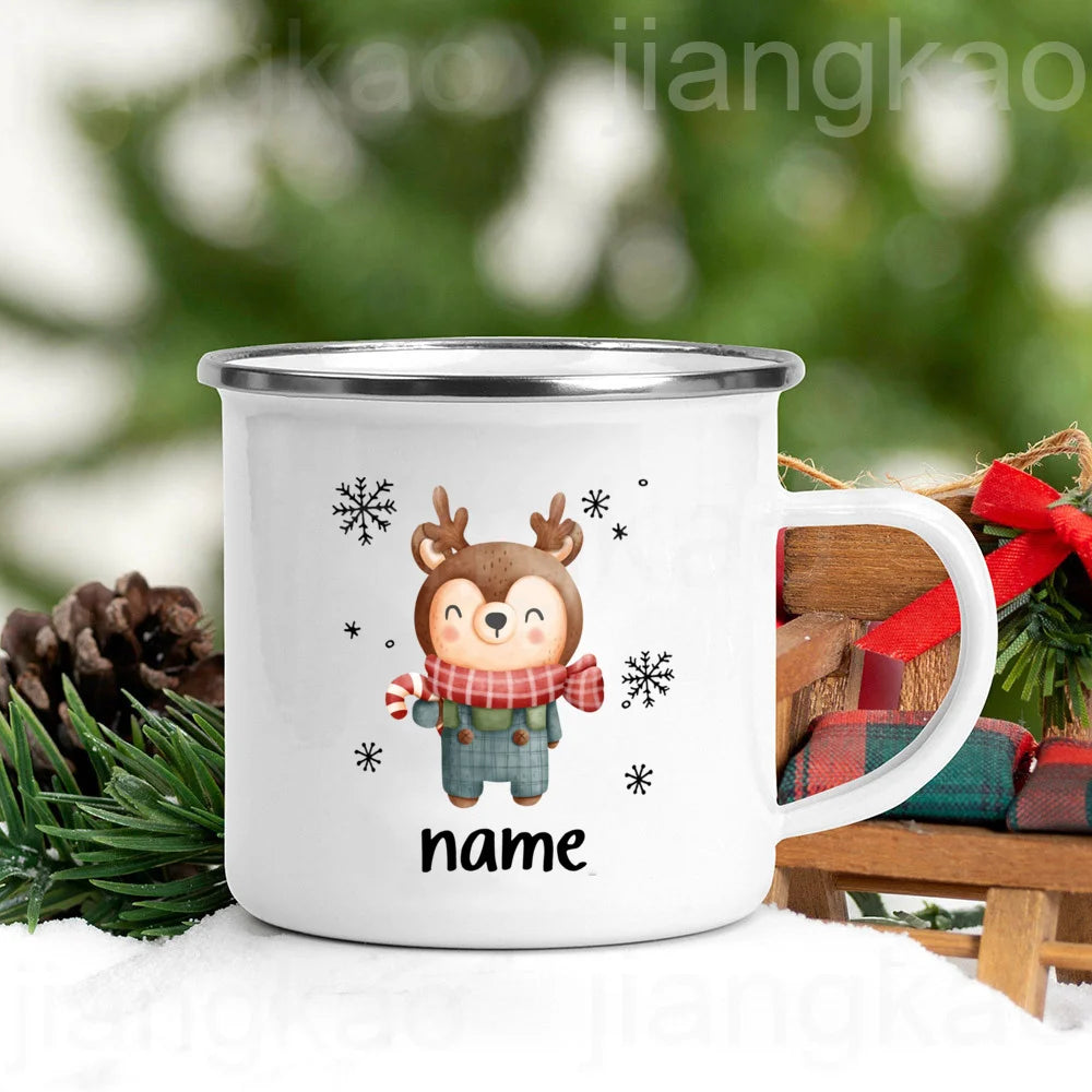 Personlized Cookie Snowman with Name Mug Hot Cocoa Chocolate Mug Drink Jiuce Cup Christmas Decor Enamel Mugs  Xmas Gift for Kids ShopOnlyDeal