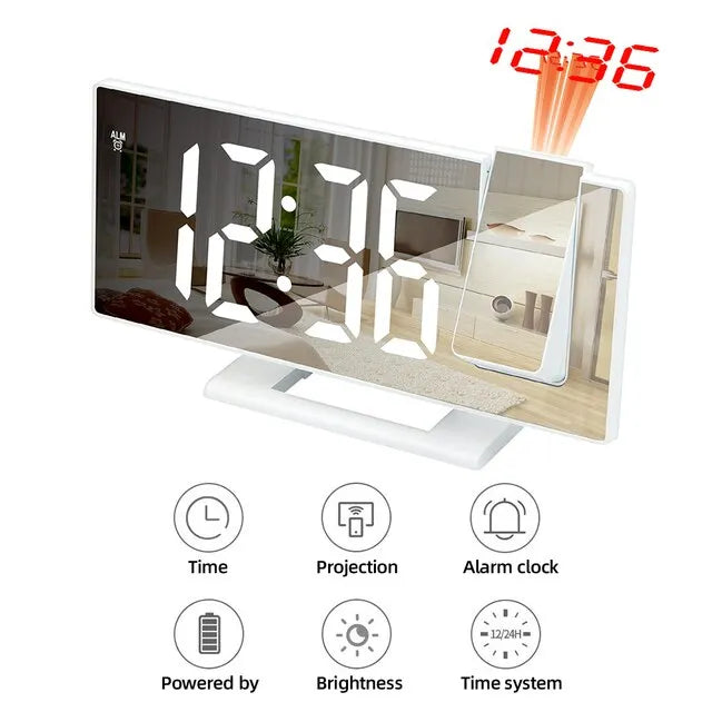 LED Digital Alarm Clock Bedroom Electric Alarm Clock with Projection FM Radio Time Projector Bedroom Bedside Clock ShopOnlyDeal