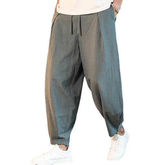 Cotton and Linen Loose Men's Pants | Male Summer New Breathable Solid Color Linen Trousers | Fitness Streetwear Oversize Trousers ShopOnlyDeal