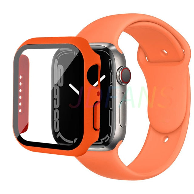 Glass+Case+Strap for Apple Watch 7 6 5 Band 41mm 45mm 44mm 40mm 38mm 42mm Screen Protectors for Apple IWatch Series 7 6 SE 5 3 4 ShopOnlyDeal