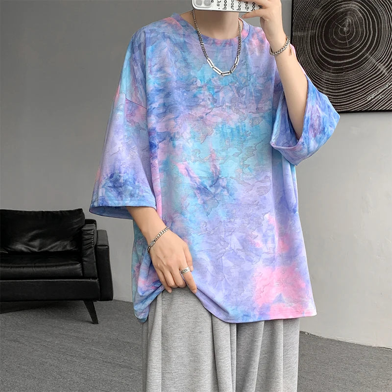 Tie-Dye T-shirt for Men | Korean Streetwear 2024 | Summer Short Sleeve Tee Tops | O-neck Tshirts | Oversized T-Shirt | Couple Tees ShopOnlyDeal