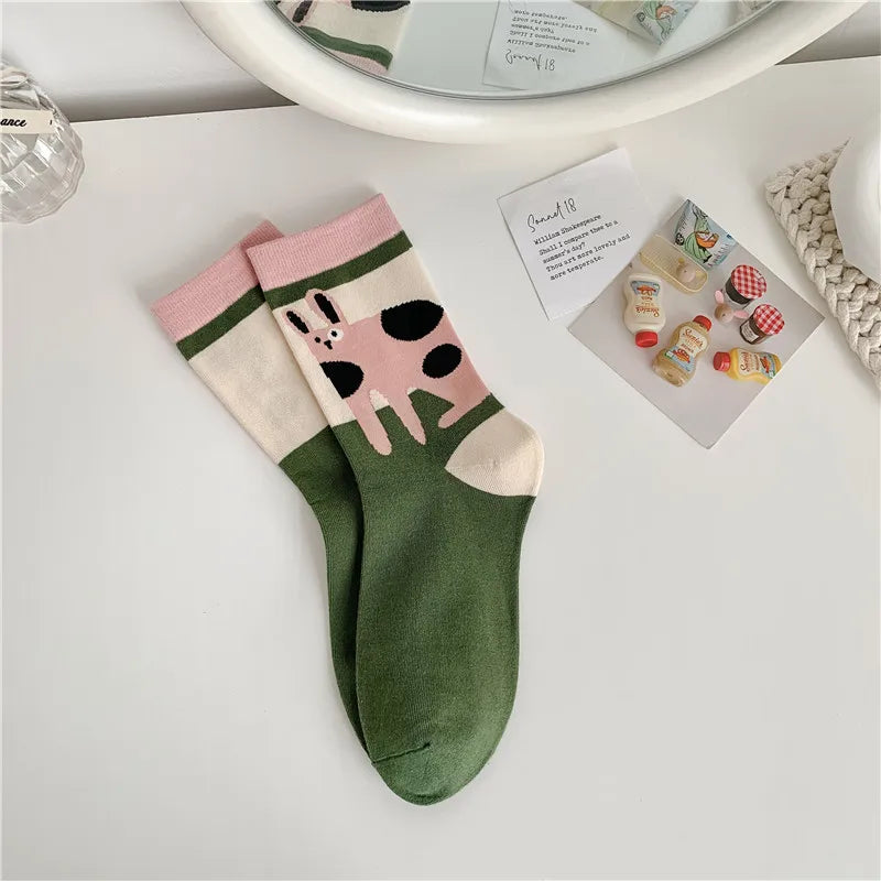 New Cotton Socks for Autumn Winter | Cute Kawaii Harajuku Street Cartoon Cat Mid-Tube Socks | Breathable Sweat Absorption Sports Student Socks ShopOnlyDeal