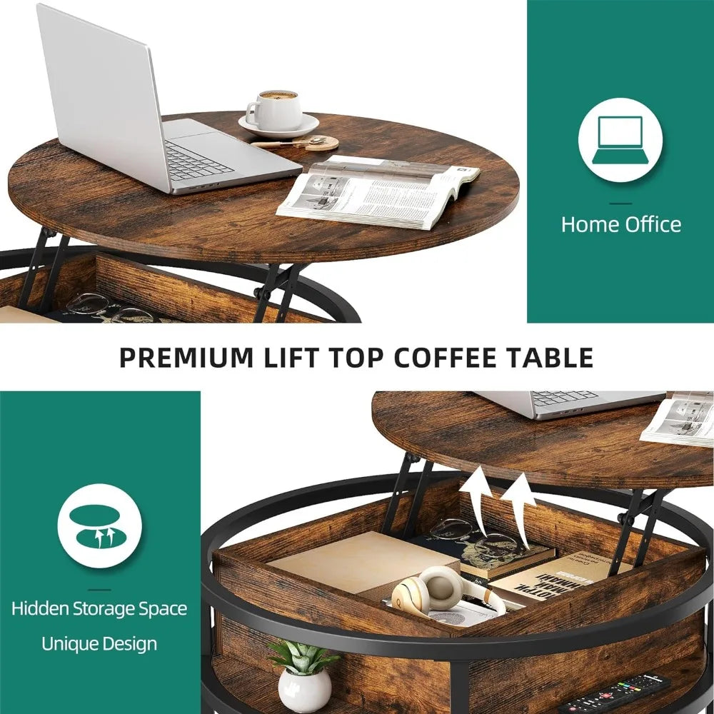 Round Lift Top Coffee Table, Coffee Tables with Living Room with Hidden Storage Compartment, Coffee Table with Storage ShopOnlyDeal