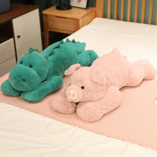 Kawaii Bear Plush Toys Pig/Crocodile/Husky Lying Stuffed Animal Plushie Pillow  For Girls Cute Children's Toys For Sleeping Toy ShopOnlyDeal