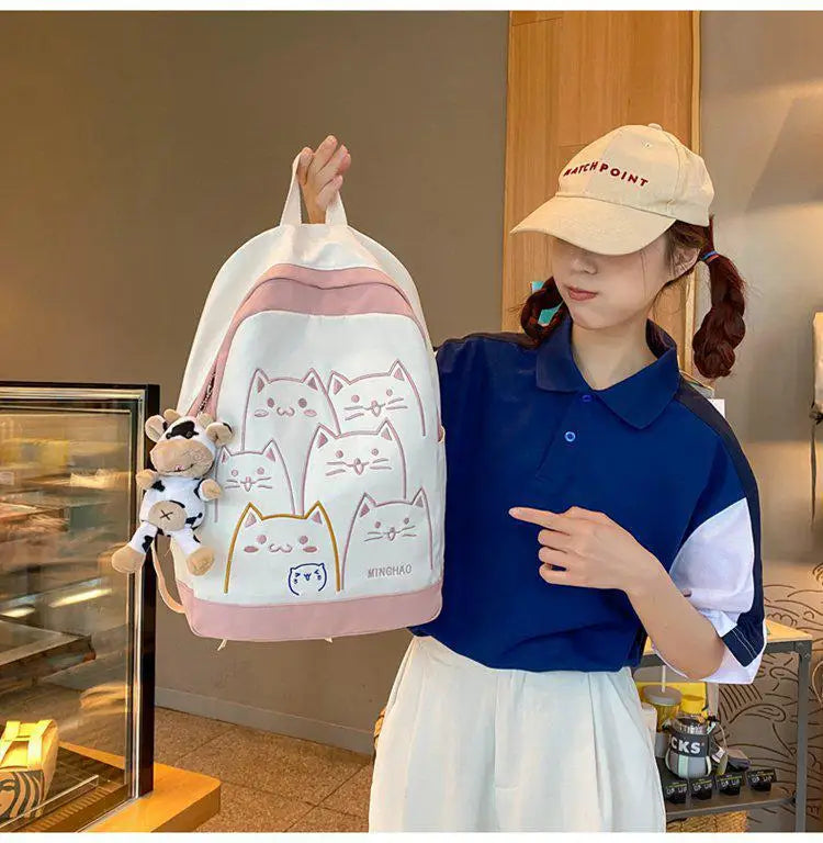 Cute Cat Pattern Backpack for Women | Kawaii High-Capacity Fashion Female Backpack | Travel and High School Book Bags for Students 2023 ShopOnlyDeal