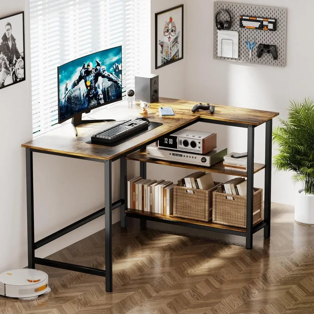 L-Shaped Desk - 39 Inch Home Office Computer Desk with Shelf, Gaming Desk, Corner Table, For Work, Writing, Studying, Save Space ShopOnlyDeal