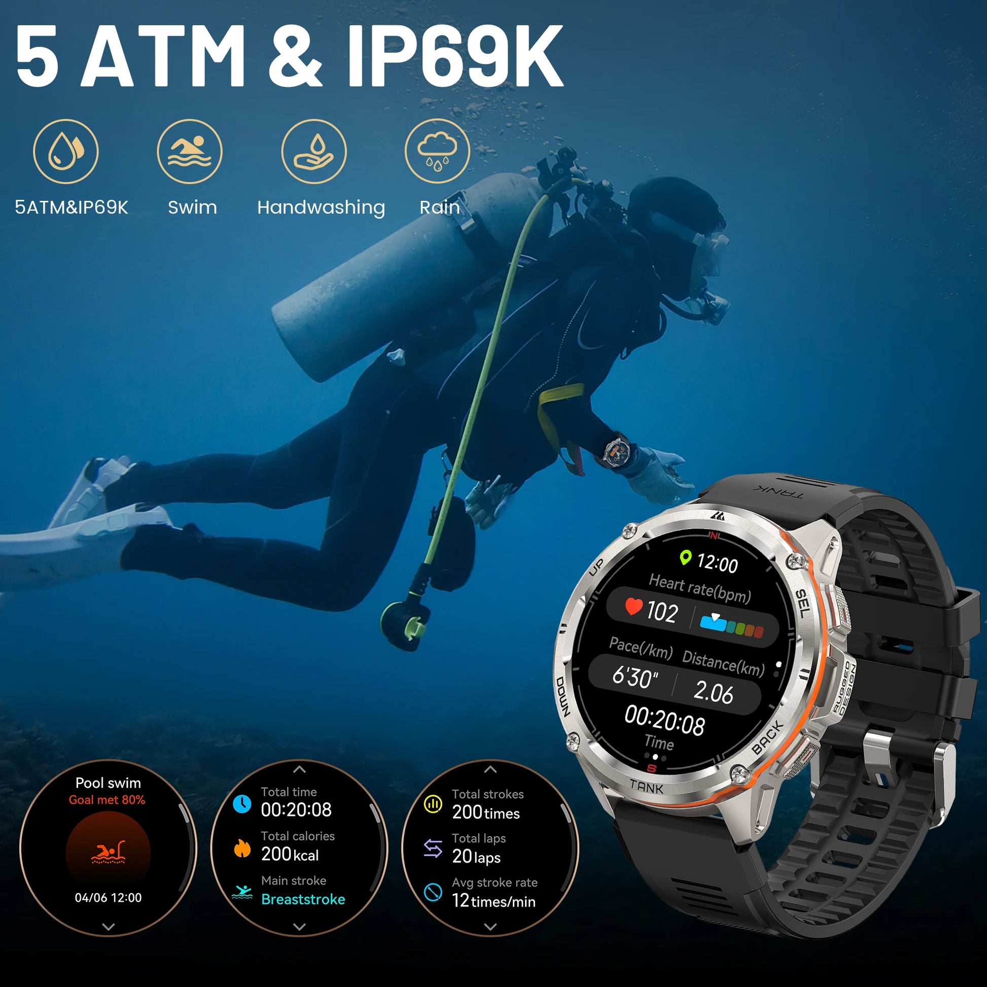 2024 Original AMAZTIM TANK T3 Ultra GPS Smartwatch For Men Women Waterproof Smartwatches Bluetooth Sport Digital Fitness Watch ShopOnlyDeal