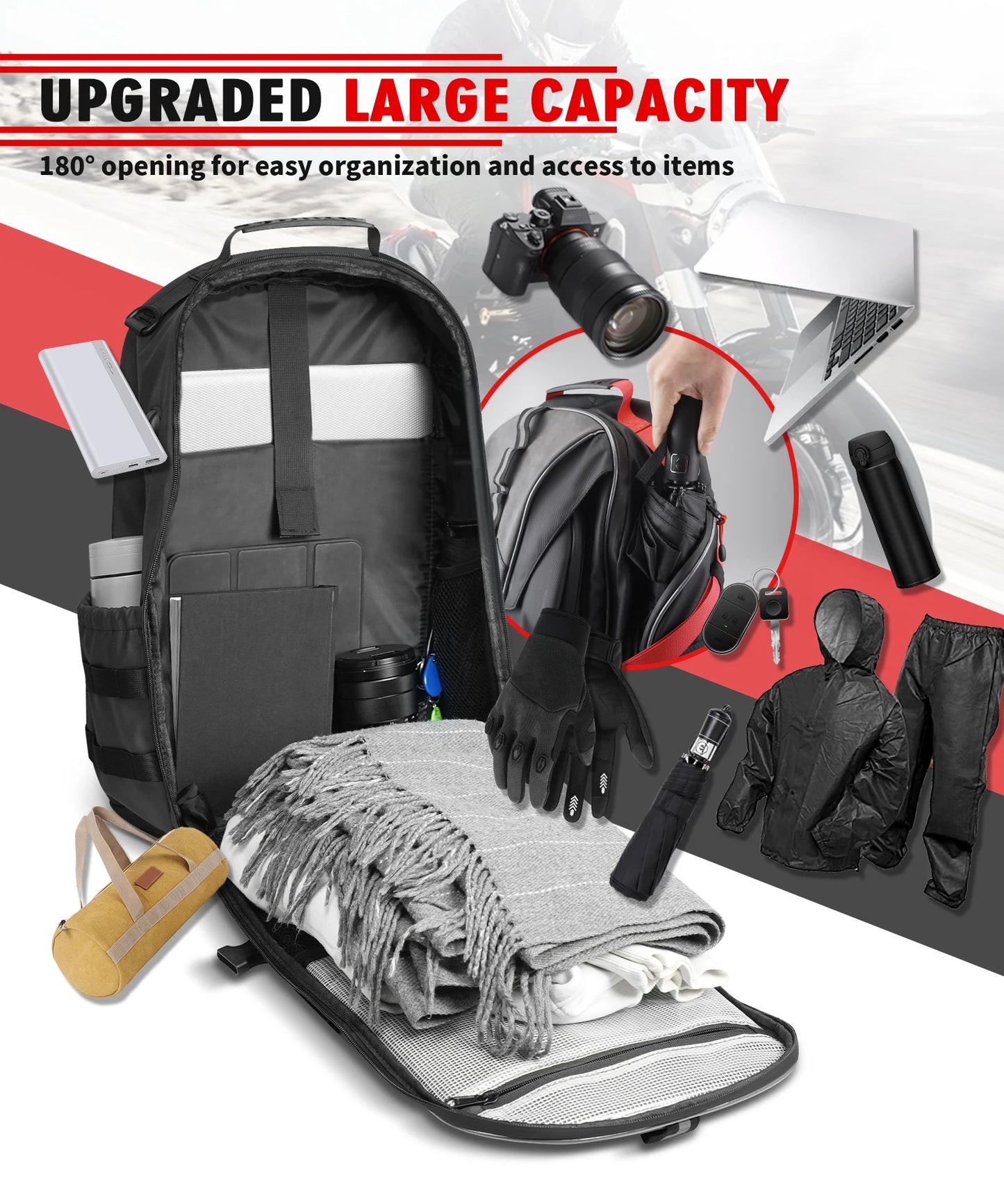 Motorcycle Helmet Backpack | Waterproof 35L Motorbike Storage Bag with USB-Charge Port | Travel Backpack for Men ShopOnlyDeal