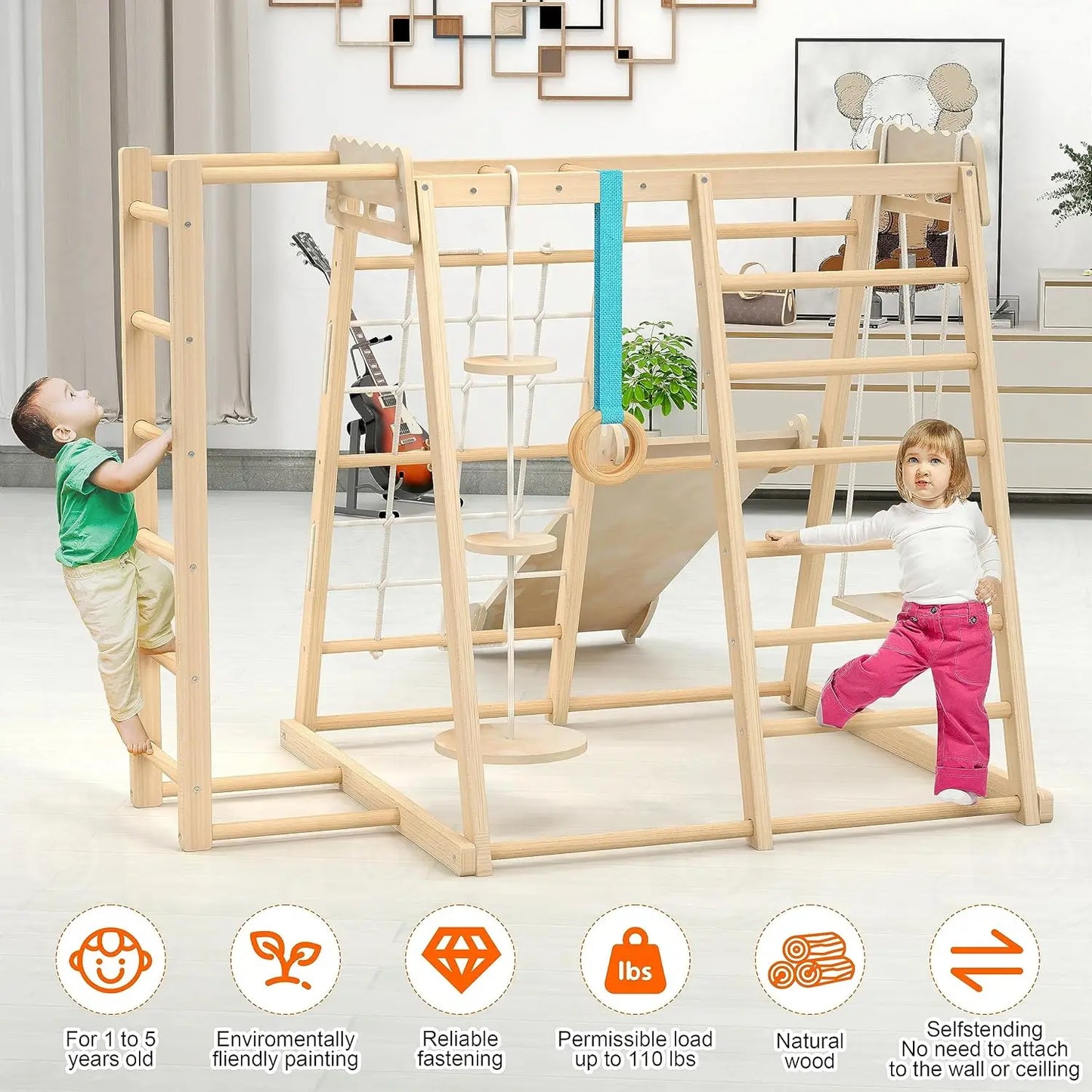 Toddler Climbing Toys, Indoor Playground Climbing Toys for Toddlers, Montessori Style Playground Sets for Backyards with Slide, ShopOnlyDeal