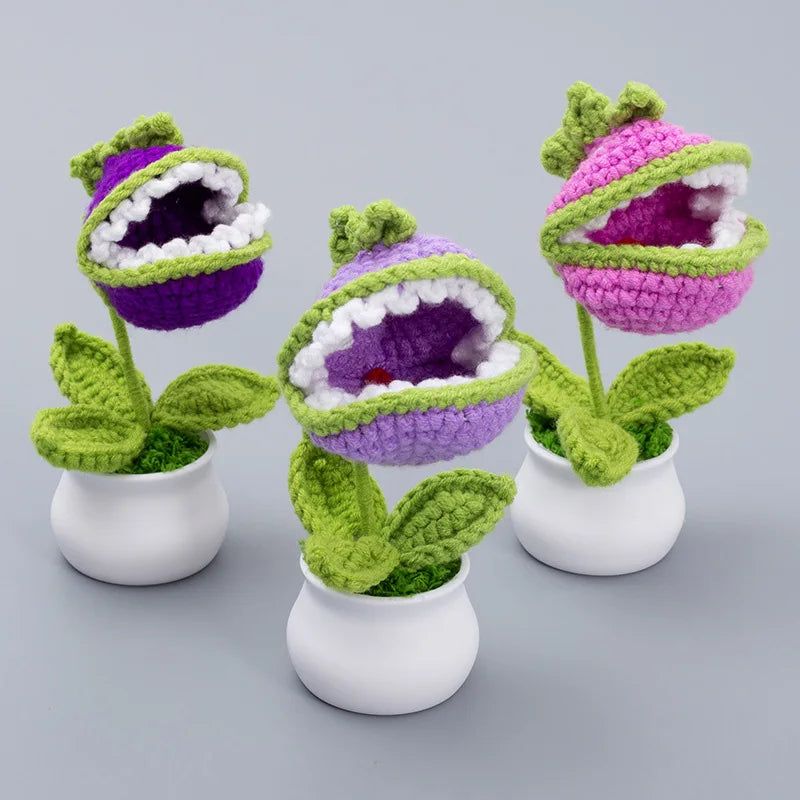 Hand-Knitted Cannibal Flower Potted Plant Desk Decorations For Home And Office Ideal Gifts For Friend Tabletop Interior Ornament ShopOnlyDeal