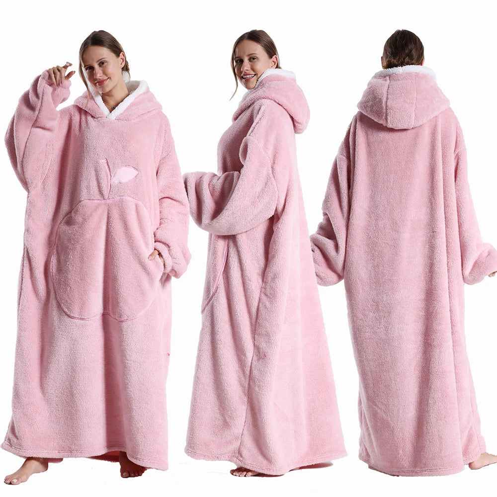 2024 Super Long Flannel Blanket with Sleeves Winter Hoodies Sweatshirt Women Men Pullover Fleece Giant TV Blanket Oversized New ShopOnlyDeal