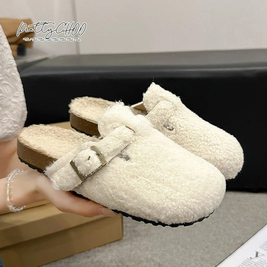 Soft Footbed Teddy Fur Mule Clogs For Woman Winter Warm Plush Slide Sandals Ladies Brand Design Fluffy Birken Shoes ShopOnlyDeal