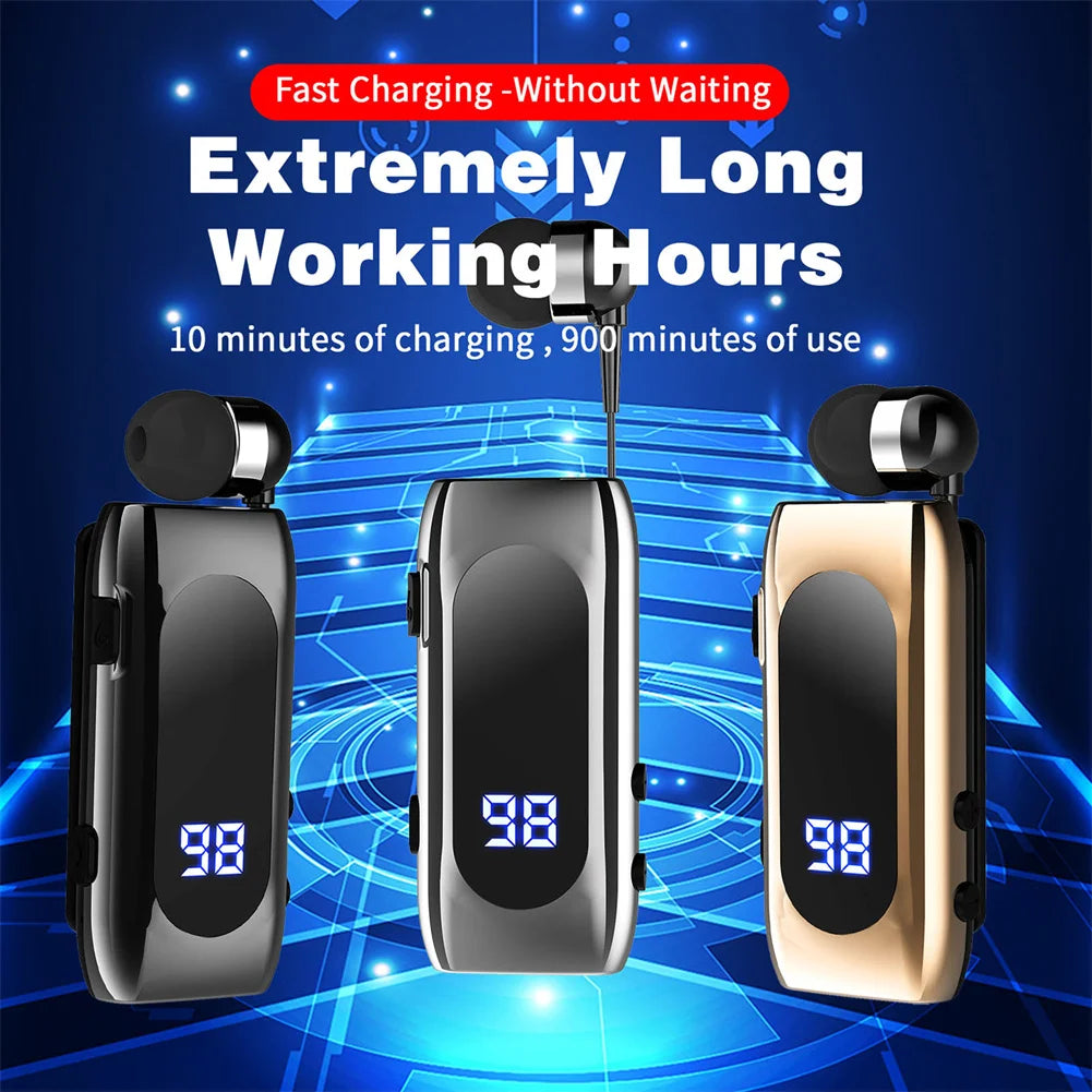 K55 Mini Headset Bluetooth Lavalier | Retractable Single Earphone | Multifunction Clip Earbuds | LED Digital Display for Driving & Sport ShopOnlyDeal