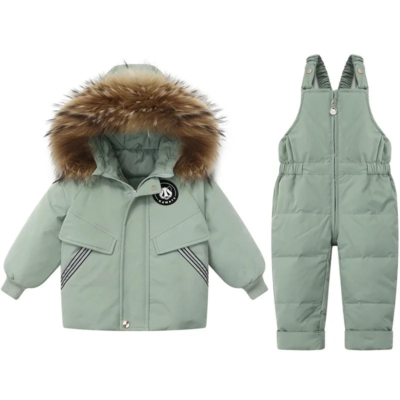 Children Down Jacket Clothing Sets -30 Degrees Winter Girl Duck Down Jacket + Overalls Kids Warm Suit Toddler Boys Coat Jumpsuit ShopOnlyDeal