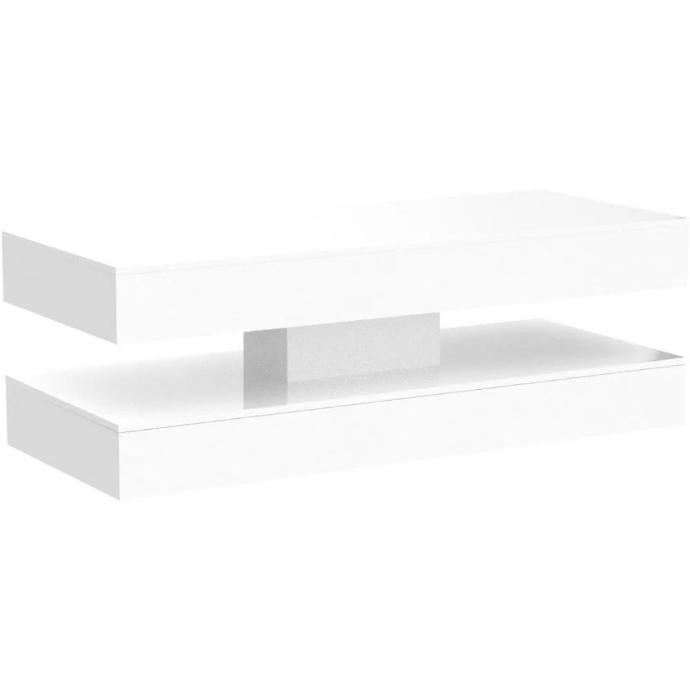 47.3IN High Glossy LED Coffee Table,APP LED Lights,Black/White, Modern Furniture for Living Room (White),Large Storage Space ShopOnlyDeal