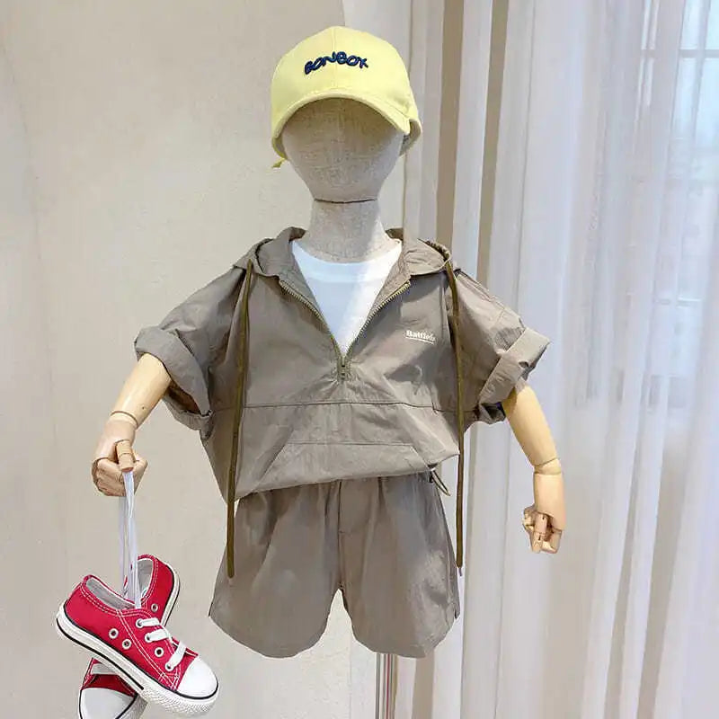 Boys Summer Suits 2024 | New Short-Sleeved Korean Kids | Baby Comfortable Hooded Two-Piece | Fashion Toddler Boy Clothes ShopOnlyDeal