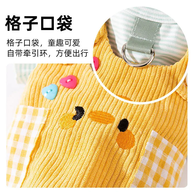 Cute Cartoon Plaid Pocket for Dogs in Autumn and Winter Small Animals Two Legs Suspenders Pants for Cats Warm Pet Dogs Clothes ShopOnlyDeal