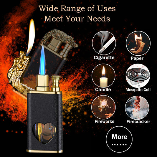 Magic Dragon Dual Flame Lighter with Adjust Flame Tool Windproof Jet Torch Lighter with Love Visible Gas Window (Without Butane) ShopOnlyDeal