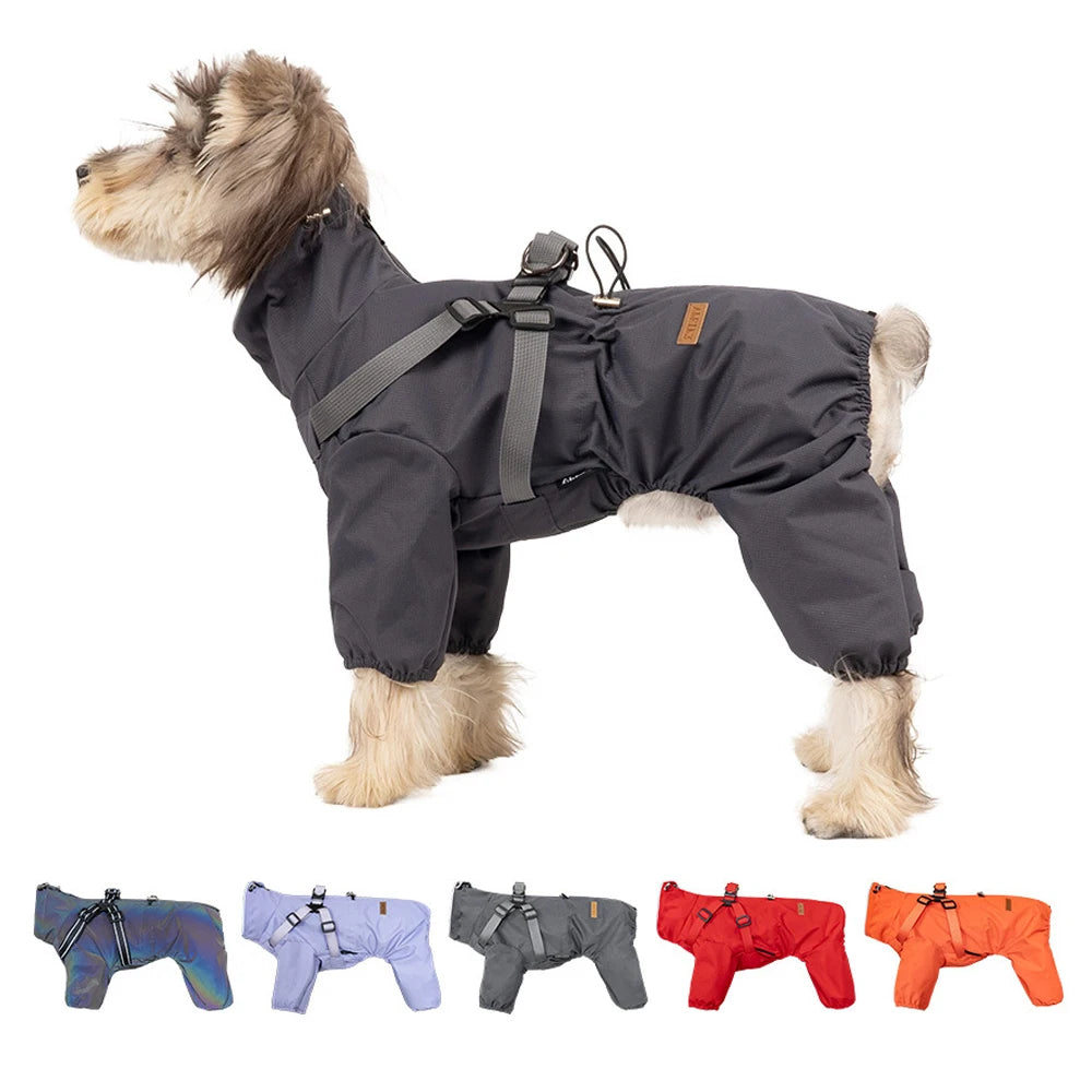 Dog Raincoat with Harness Waterproof Pet Rain Jacket for Small Dogs Adjustable Reflective Dog Rain Overalls with 4 Legs ShopOnlyDeal