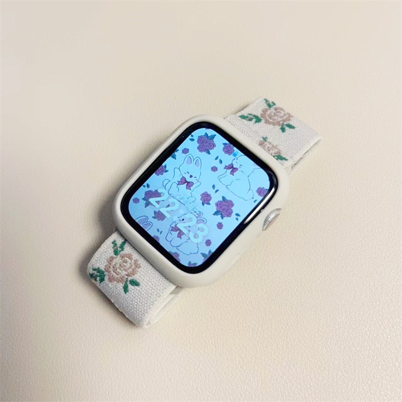 Nylon Embroidery Strap+Case For Apple Watch Band 45 44mm 40mm 49mm 41mm 42 38mm Correa Bracelet For iWatch Series 7 8 6 SE Ultra ShopOnlyDeal