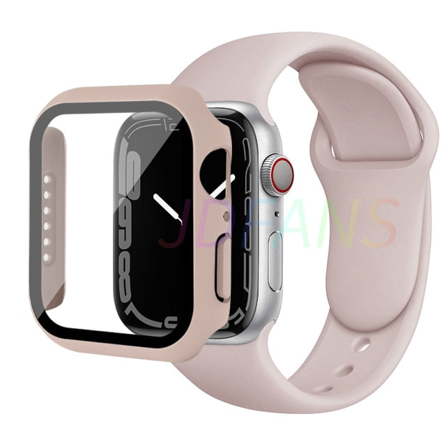 Glass+Case+Strap for Apple Watch 7 6 5 Band 41mm 45mm 44mm 40mm 38mm 42mm Screen Protectors for Apple IWatch Series 7 6 SE 5 3 4 ShopOnlyDeal